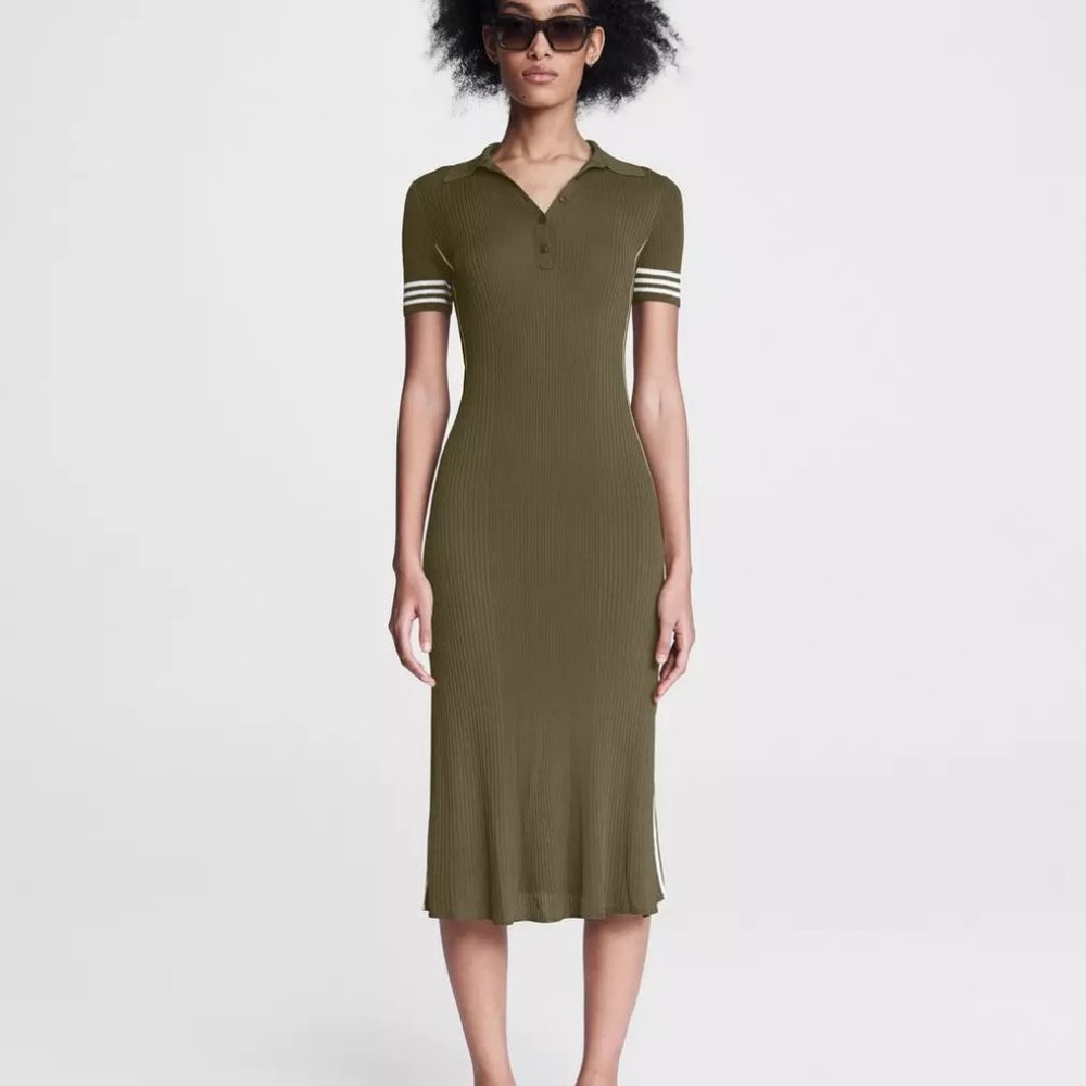 Rag & Bone Peyton Ribbed Polo Midi Dress in Bright White